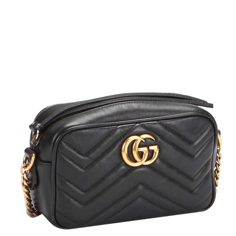 

Gucci Black Calfskin Leather GG Marmont Mini Crossbody Bag