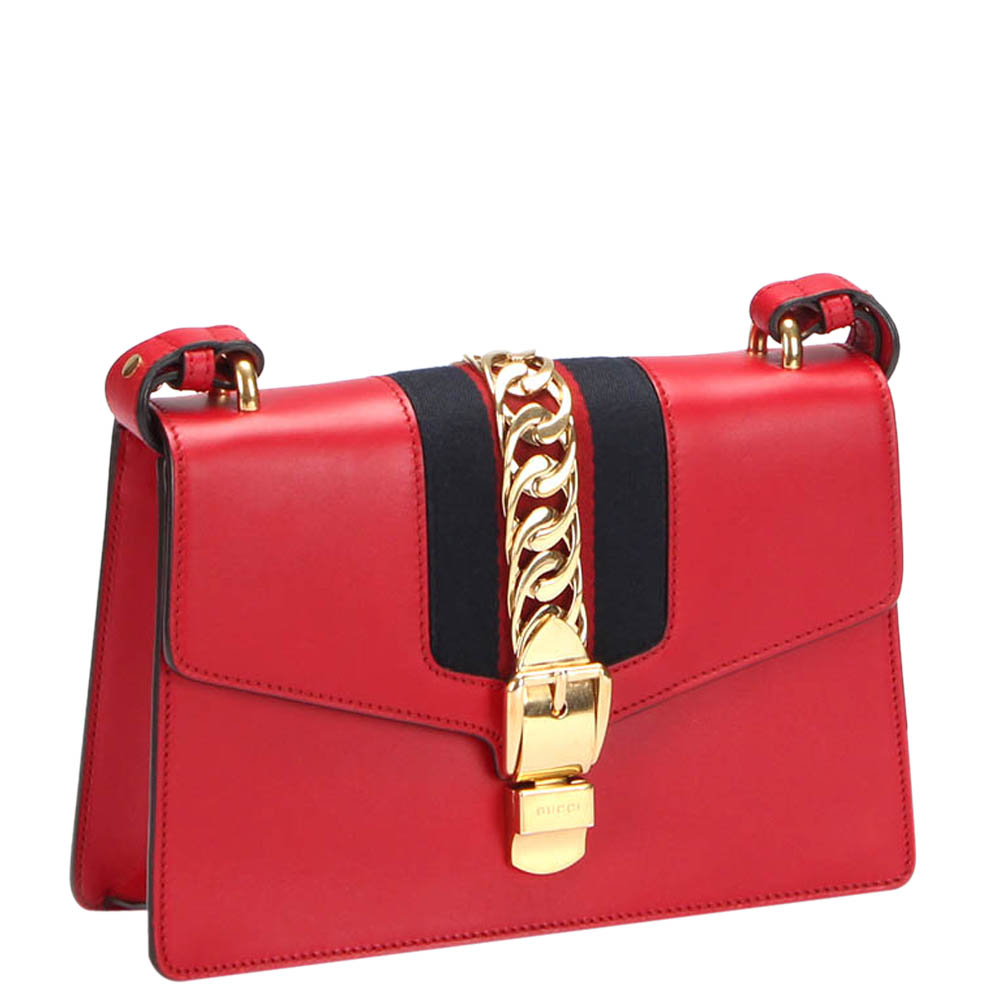 

Gucci Red Calfskin Leather Small Sylvie Shoulder Bag