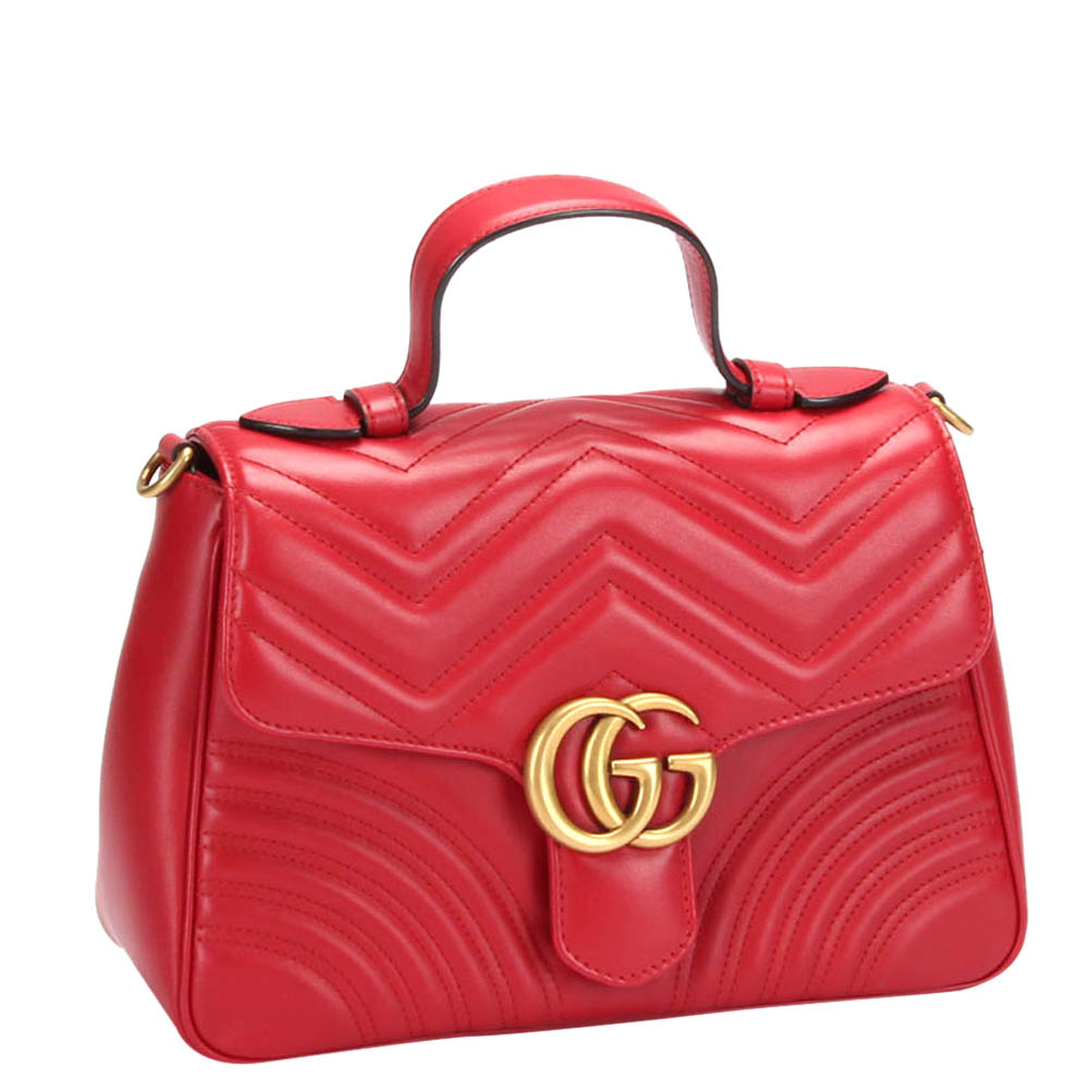 

Gucci Red Calfskin Leather GG Marmont Small Top Handle Bag