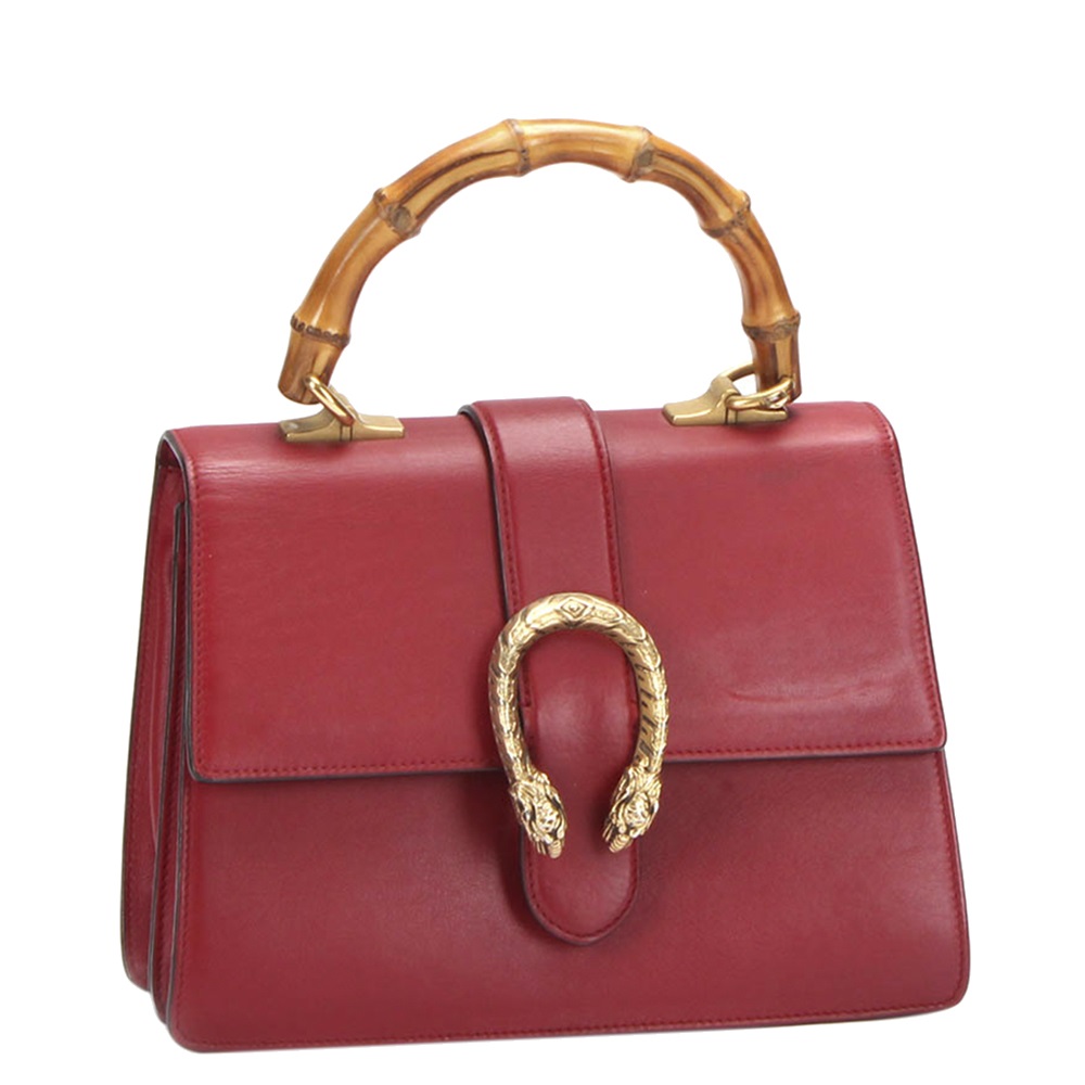 

Gucci Red Leather Bamboo Dionysus Web Satchel Bag