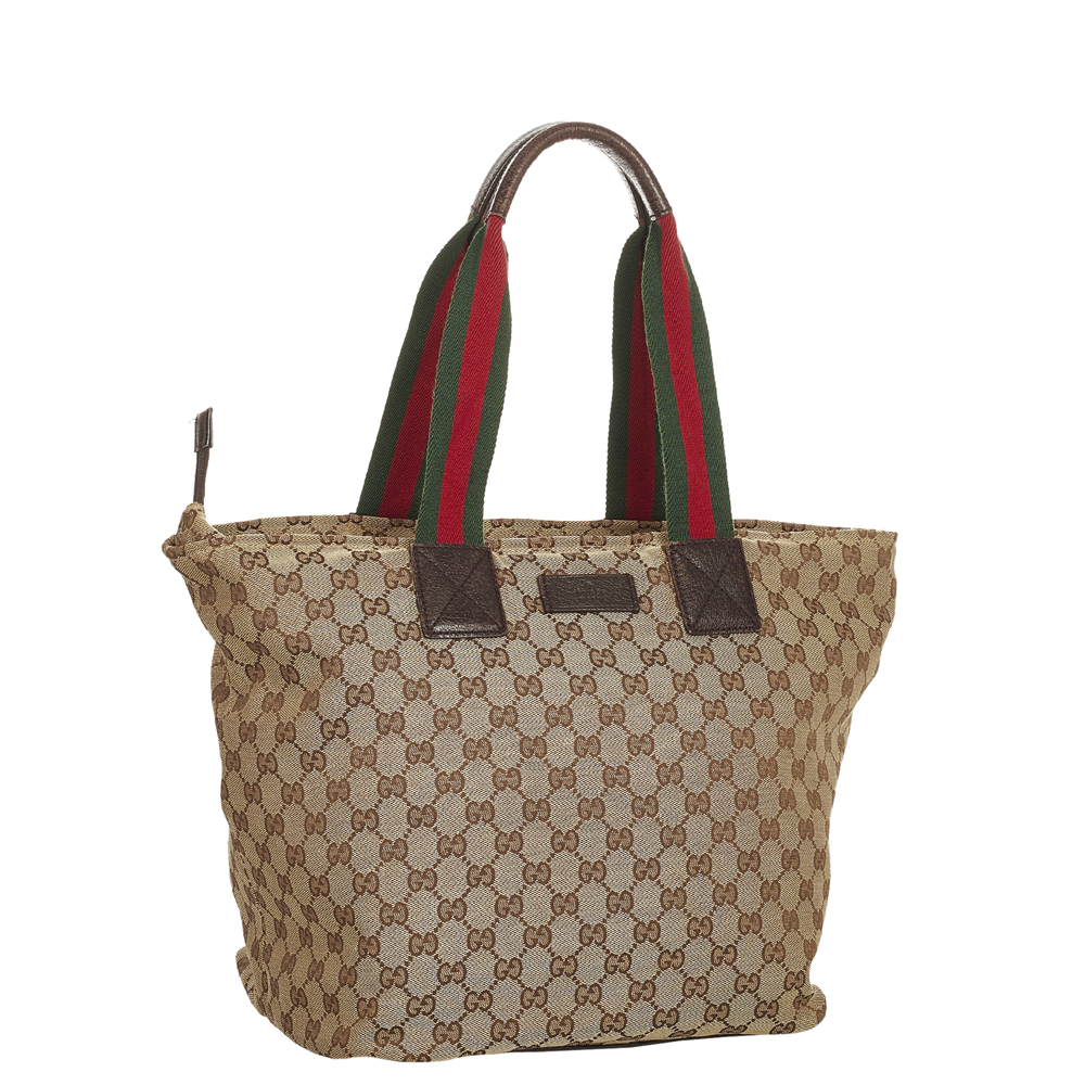 

Gucci Brown/Beige GG Canvas Web Tote Bag