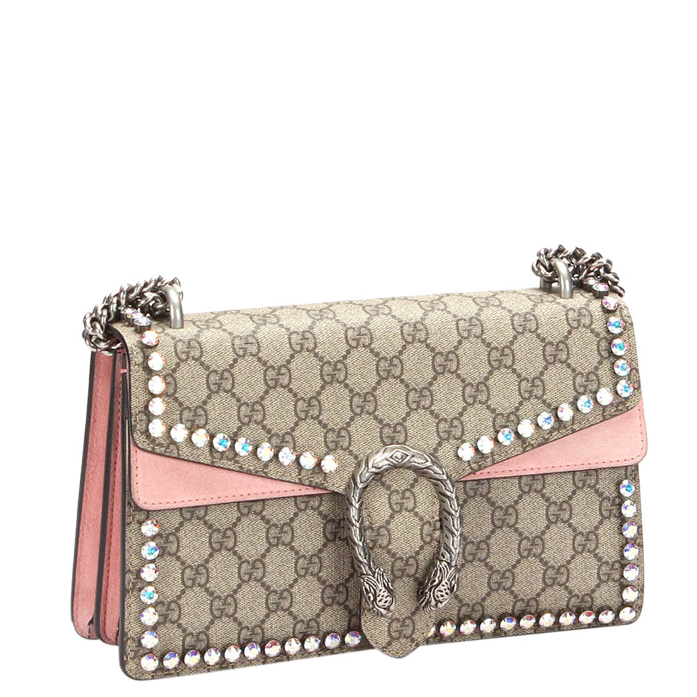 

Gucci Brown GG Supreme Canvas Crystal-Embellished Dionysus Small Shoulder Bag