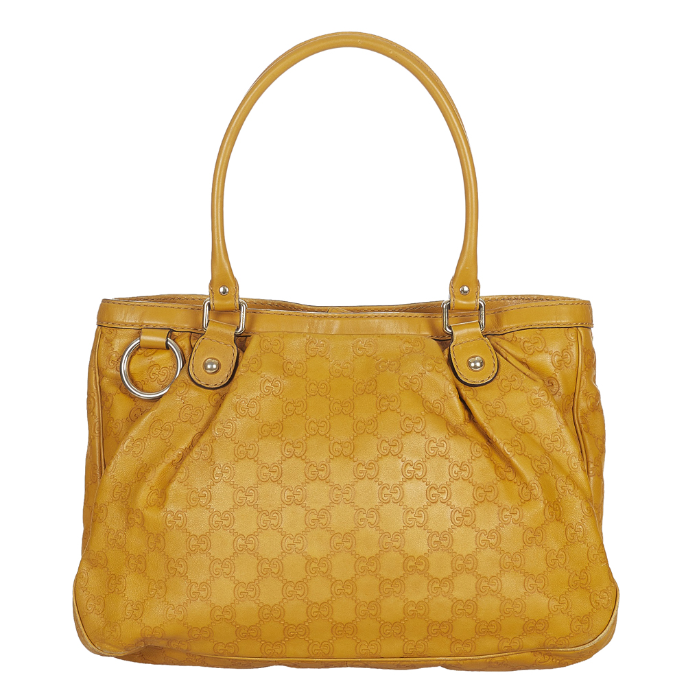 Preowned Gucci Yellow Microssima Leather Sukey Tote Bag ModeSens