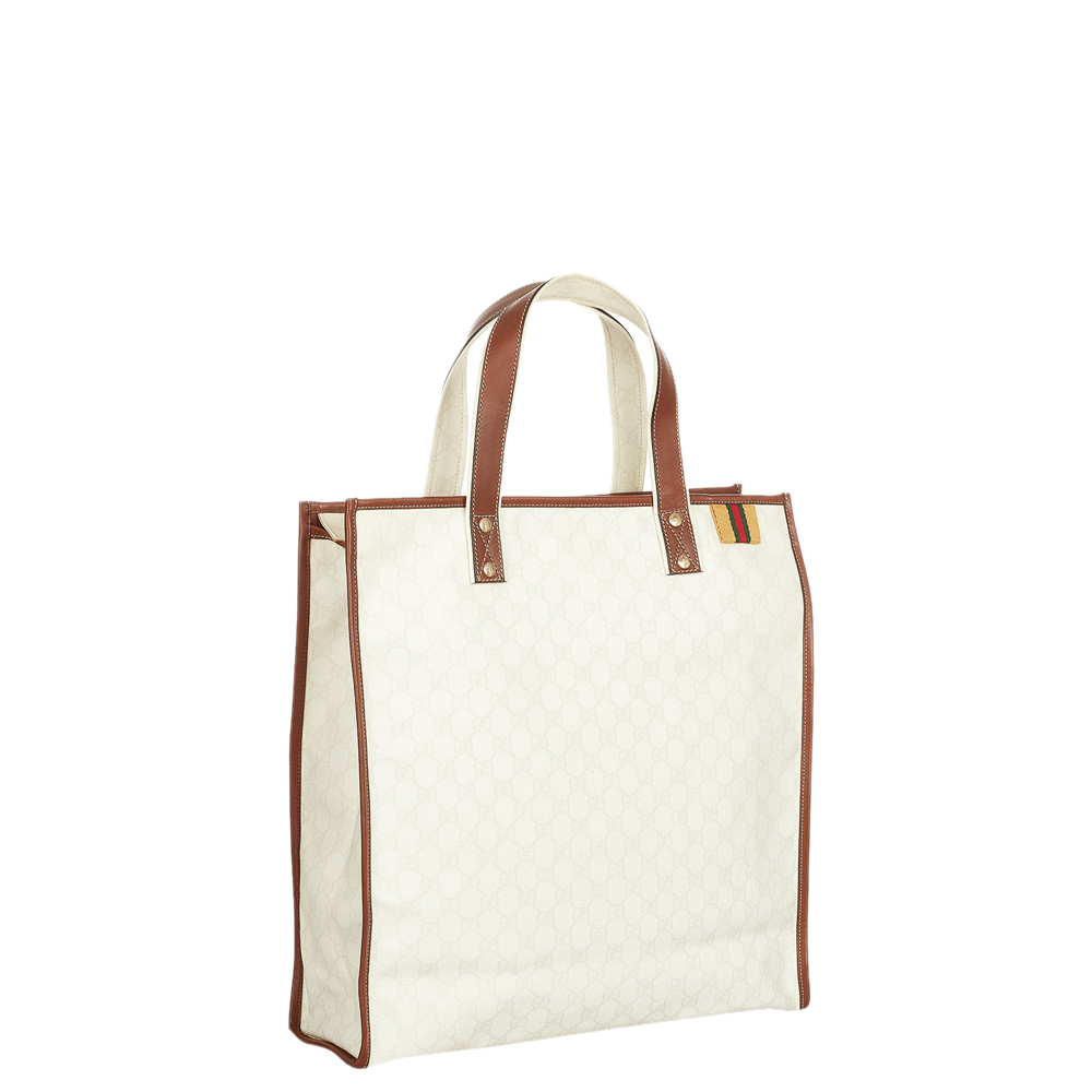 

Gucci White Guccissima Canvas Web Tote Bag