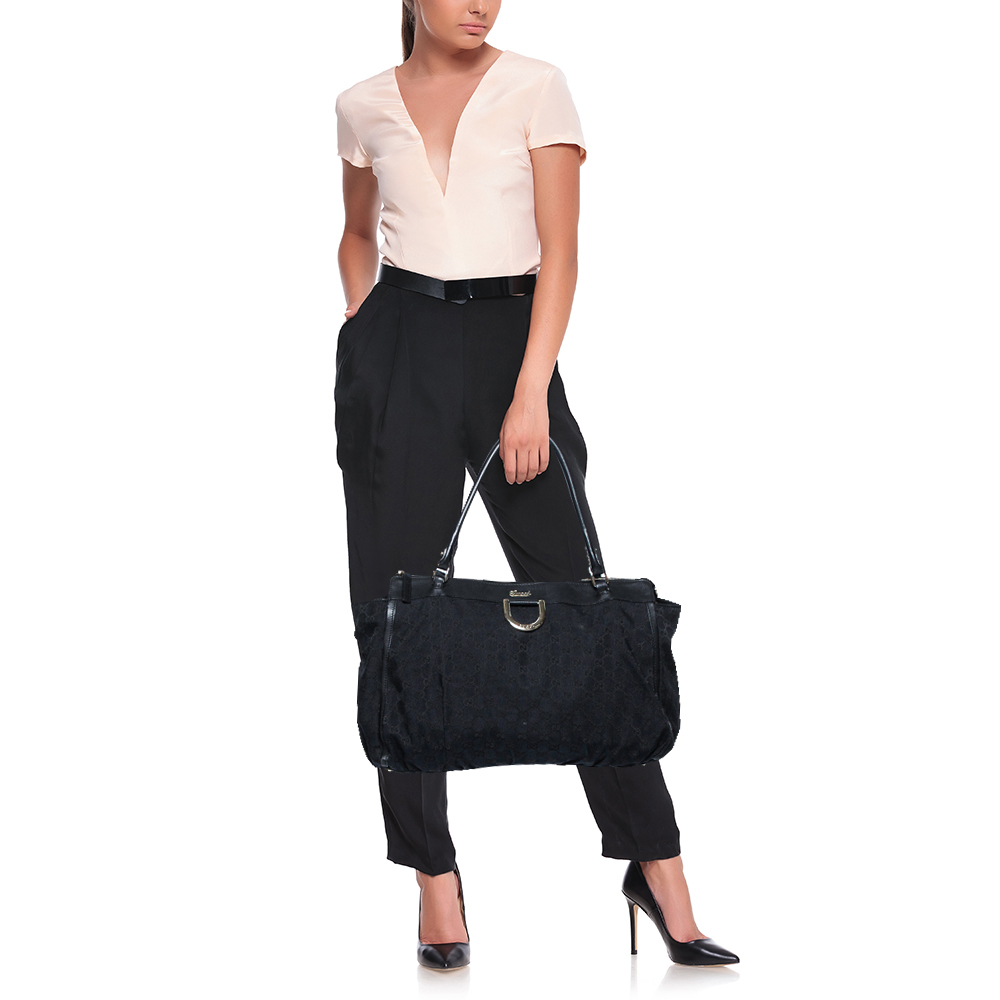 

Gucci Black/Navy Blue GG Canvas and Leather D-Ring Tote