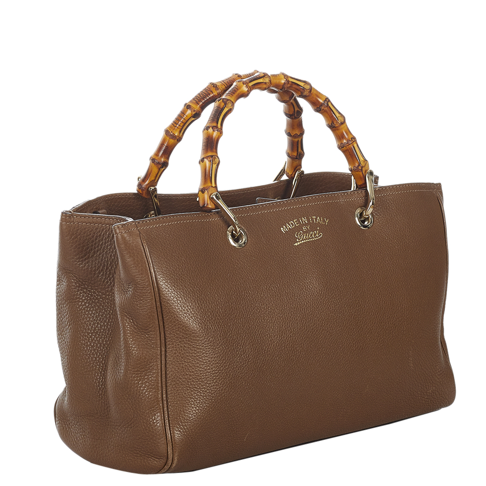 

Gucci Brown Leather Bamboo Shopper Tote Bag