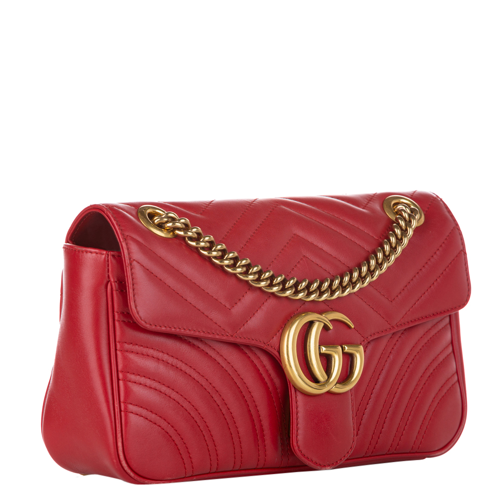 

Gucci Red Matelasse Leather GG Marmont Crossbody Bag
