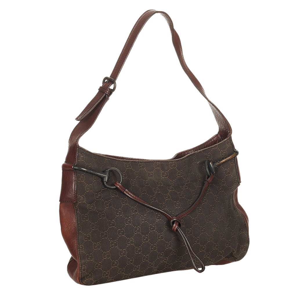 

Gucci Brown GG Canvas Fabric Horsebit Shoulder Bag