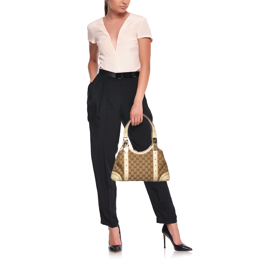 

Gucci Beige/Off-white Monogram Canvas And Leather Buckle Shoulder Bag, Brown