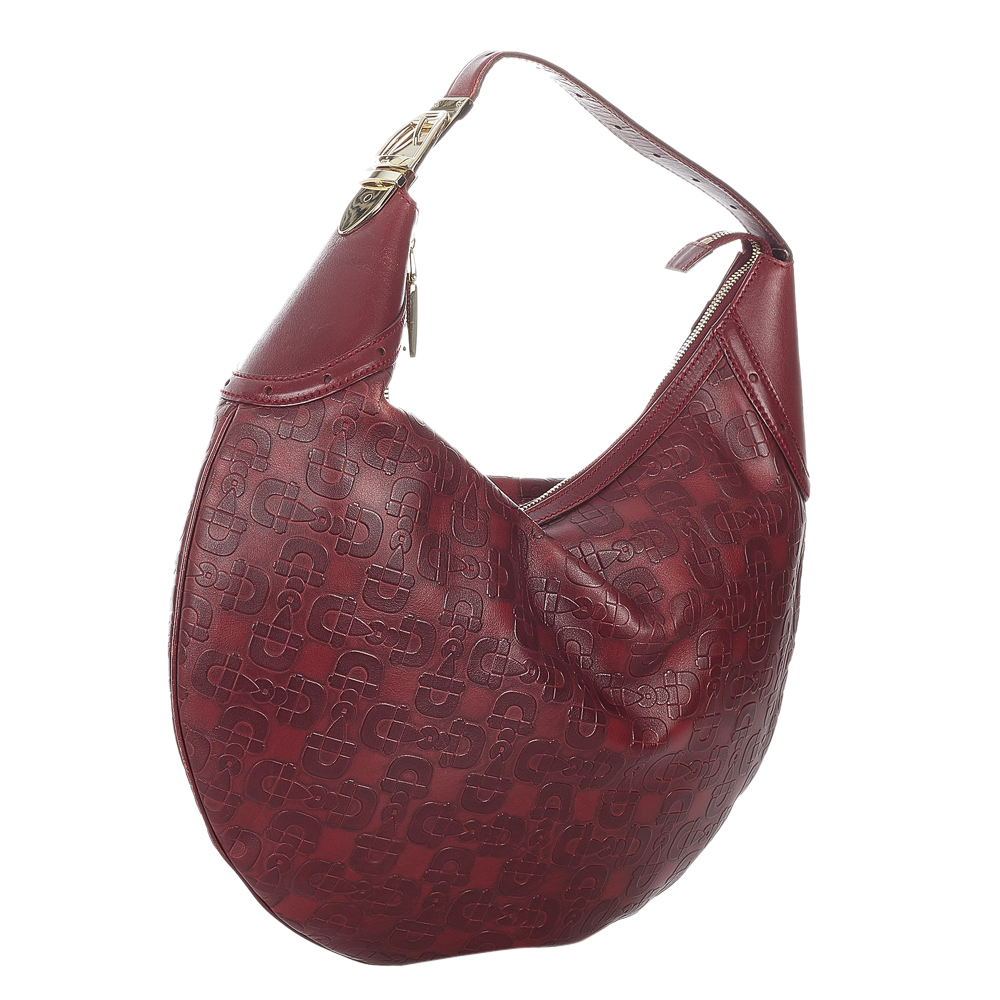 

Gucci Red Calf Leather Embossed Horsebit Hobo Bag