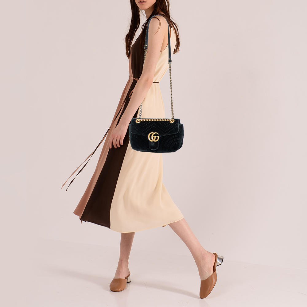 

Gucci Black Matelassé Velvet Small GG Marmont Shoulder Bag