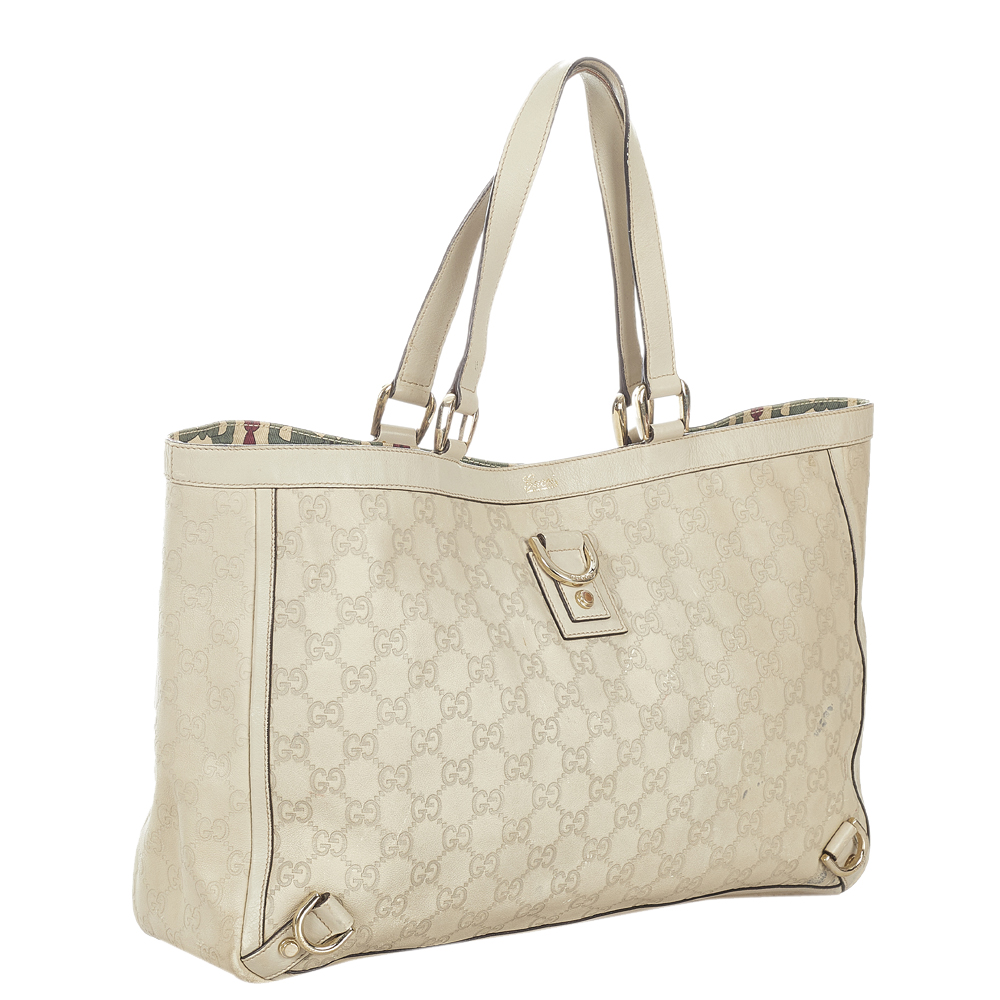 

Gucci White Guccissima Canvas Fabric Abbey D-Ring Tote Bag