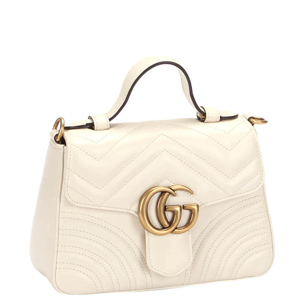 

Gucci White Leather GG Marmont Top Handle Bag