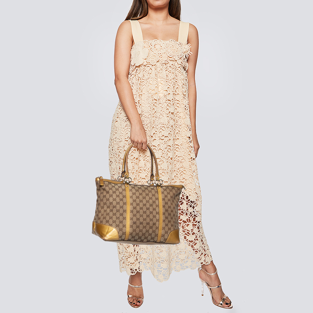 

Gucci Beige/Gold GG Canvas and Leather Lovely Heart Tote