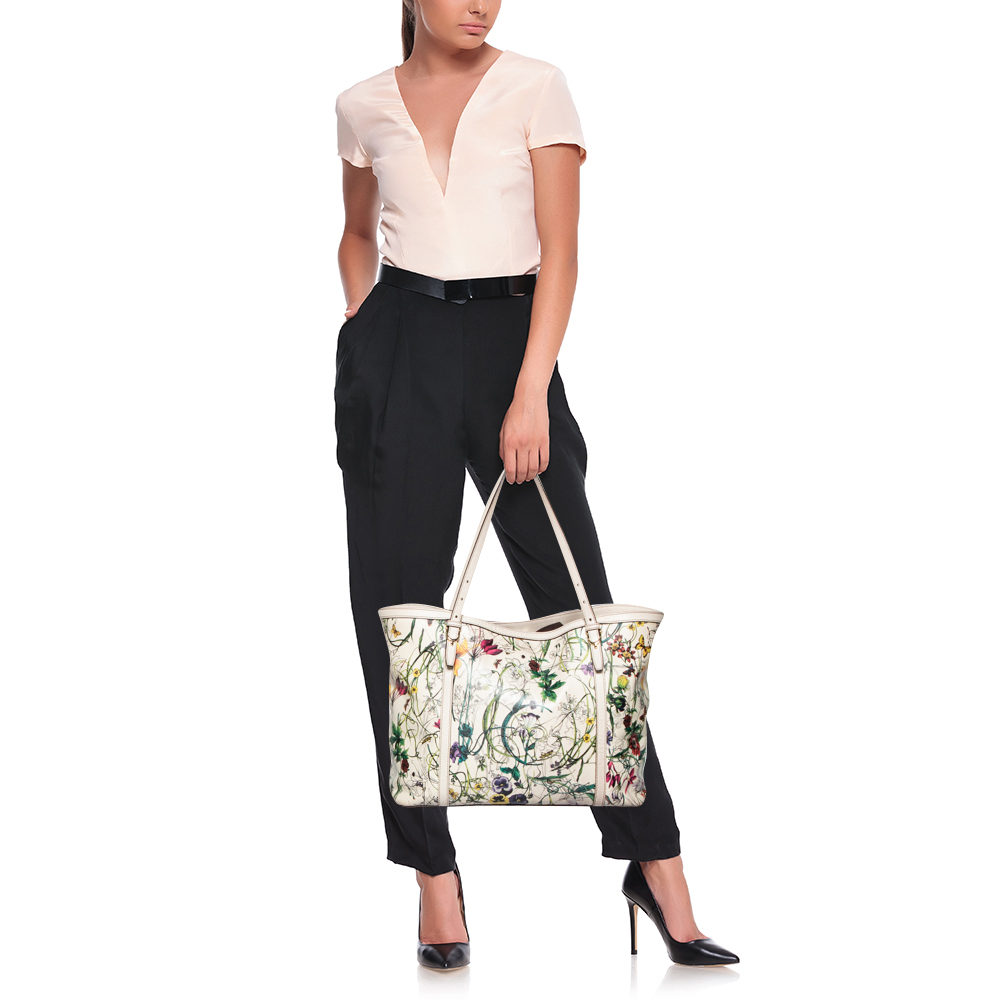 

Gucci Off-white Floral Print Leather Nice Tote