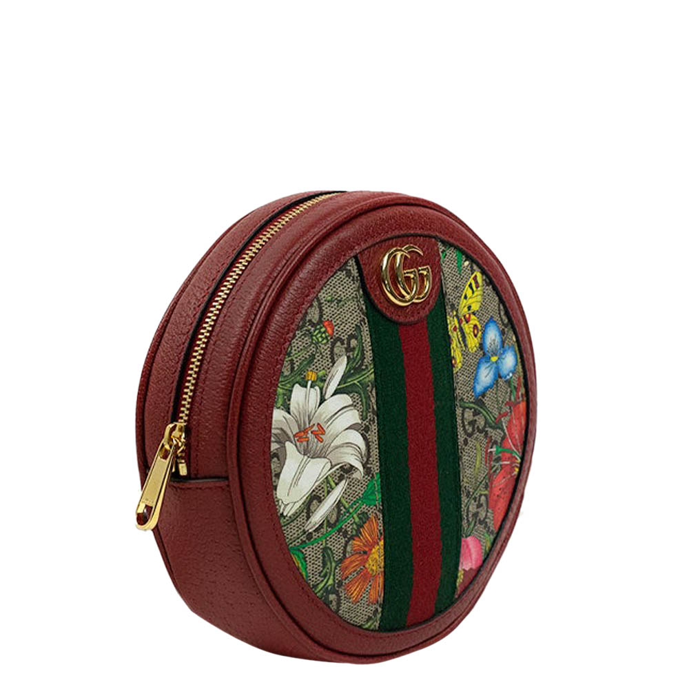 

Gucci Red Ophidia Flora Canvas Round Shoulder Bag, Multicolor