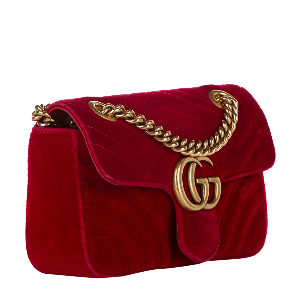 

Gucci Red Matelasse Velvet GG Marmont Mini Crossbody Bag