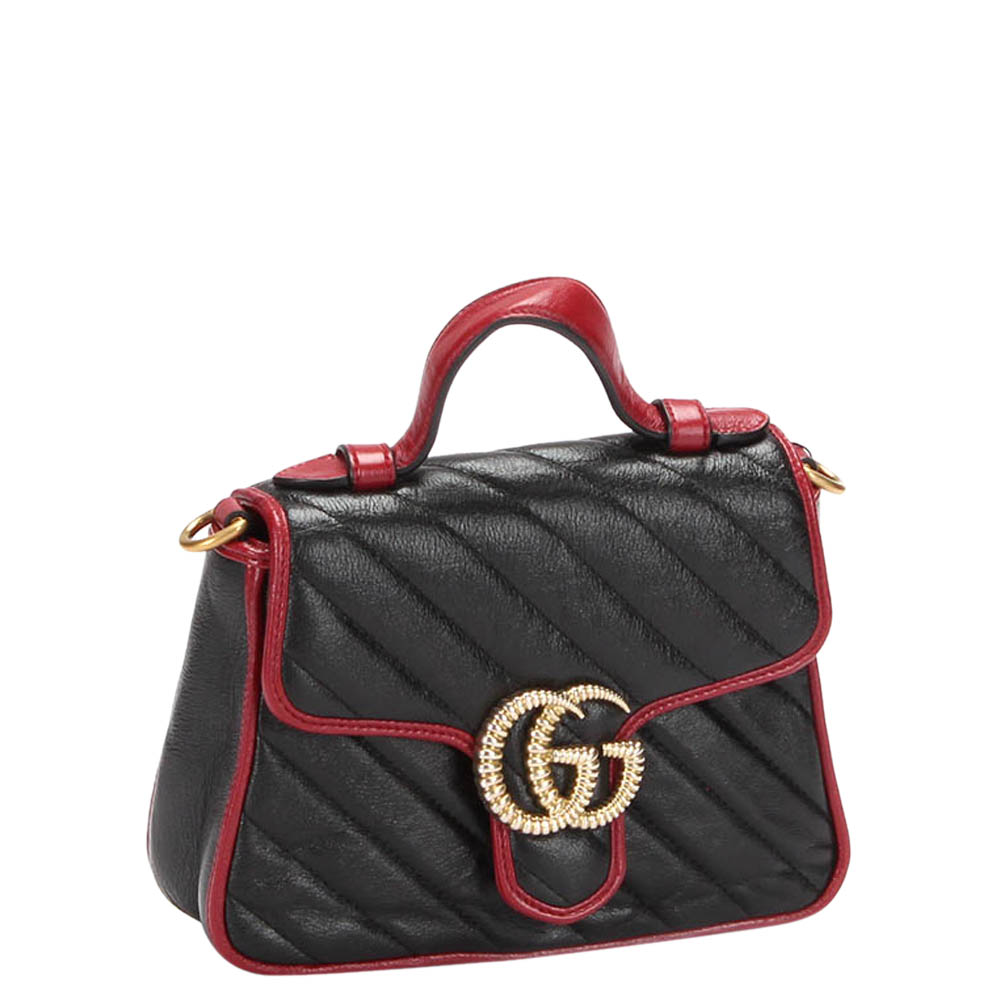 

Gucci Black GG Marmont Leather Mini Top Handle Bag