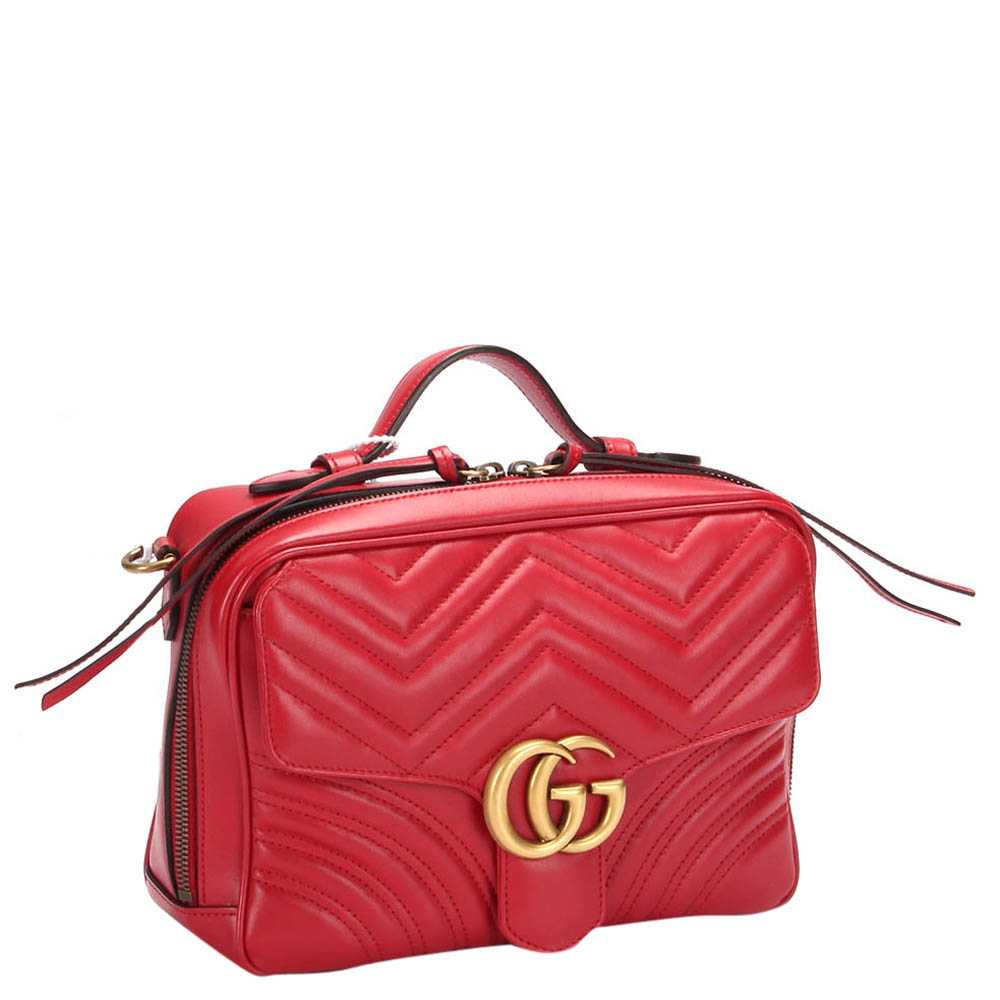 

Gucci Red Leather GG Marmont Small Shoulder Bag
