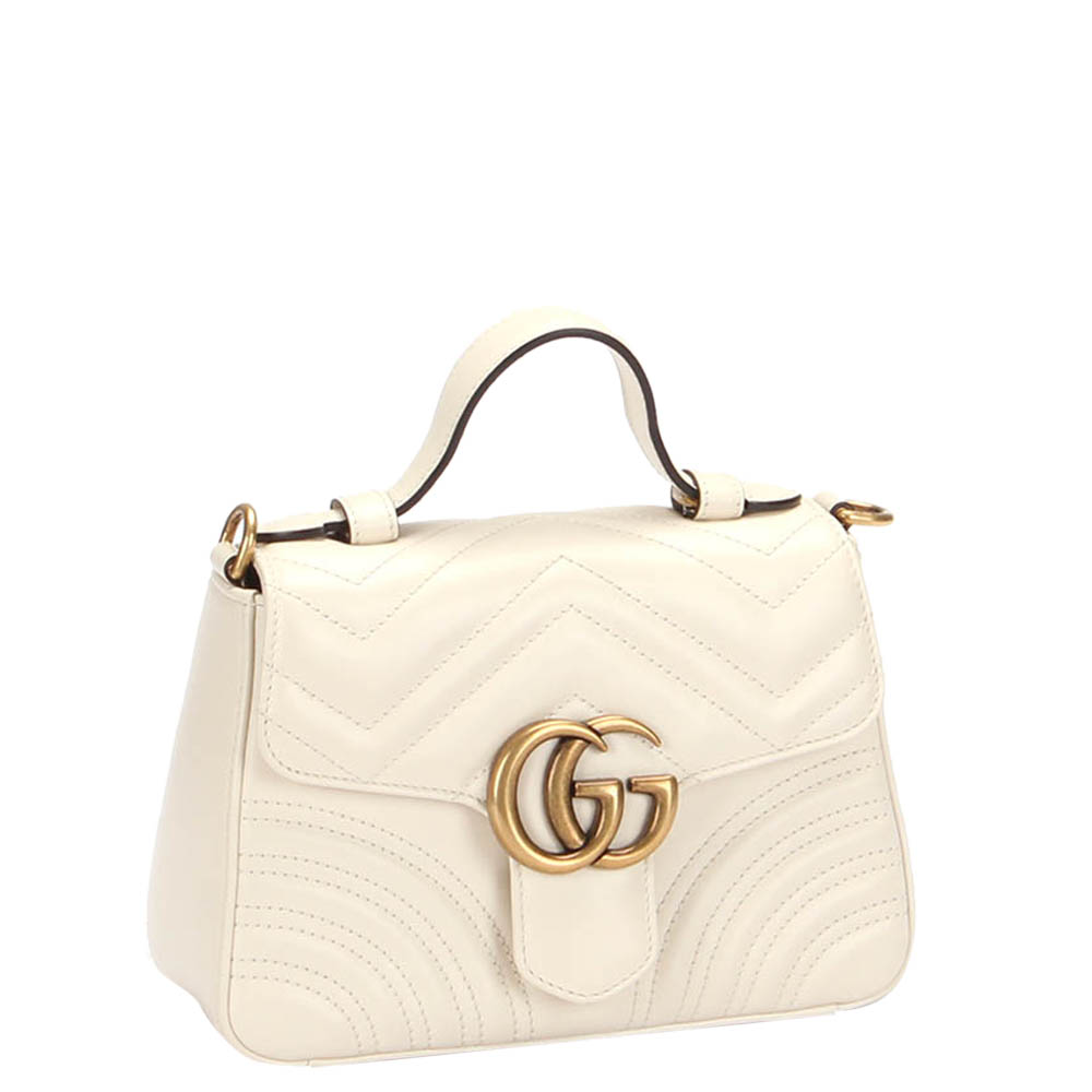 

Gucci White Leather GG Marmont Mini Top Handle Bag