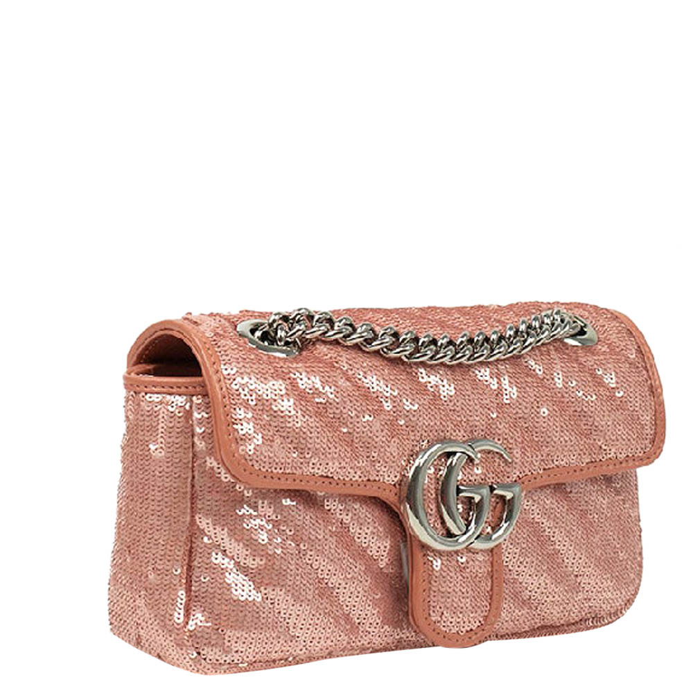 

Gucci Pink Sequin GG Marmont Shoulder Bag