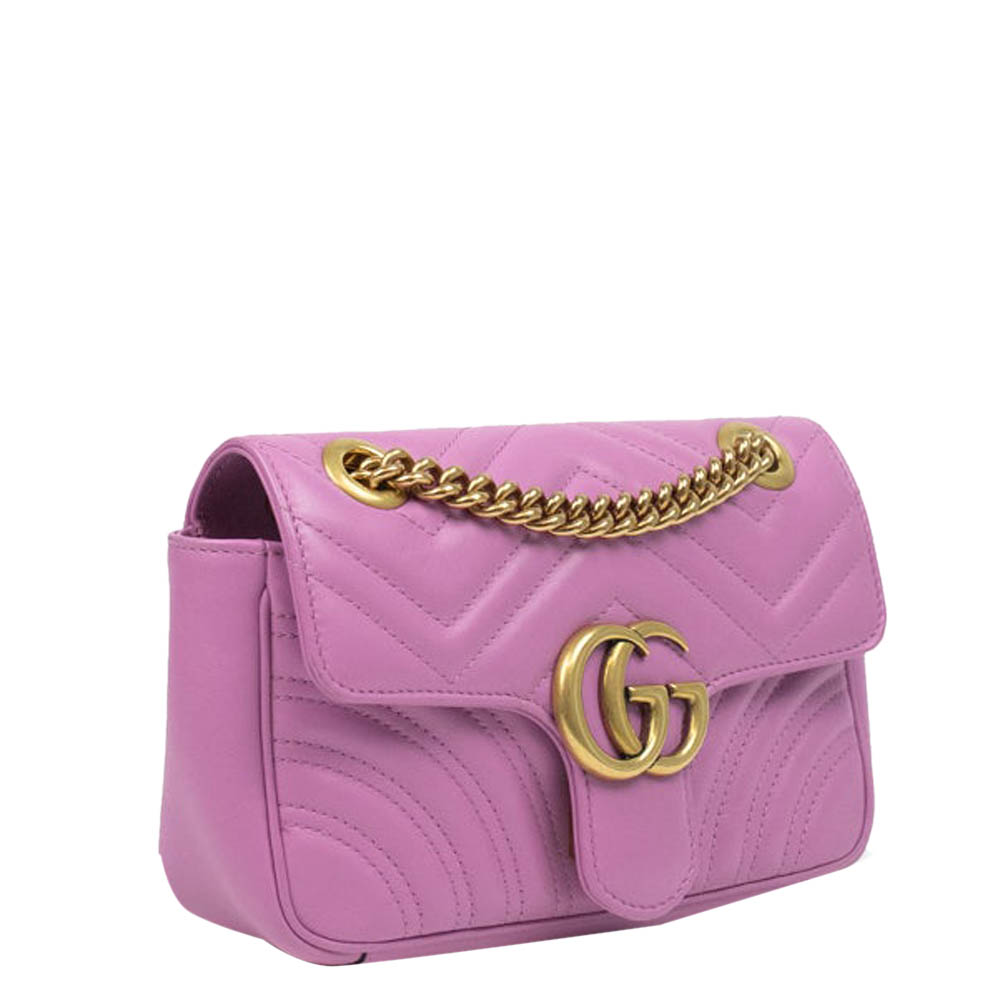 

Gucci Pink Leather GG Marmont Shoulder Bag