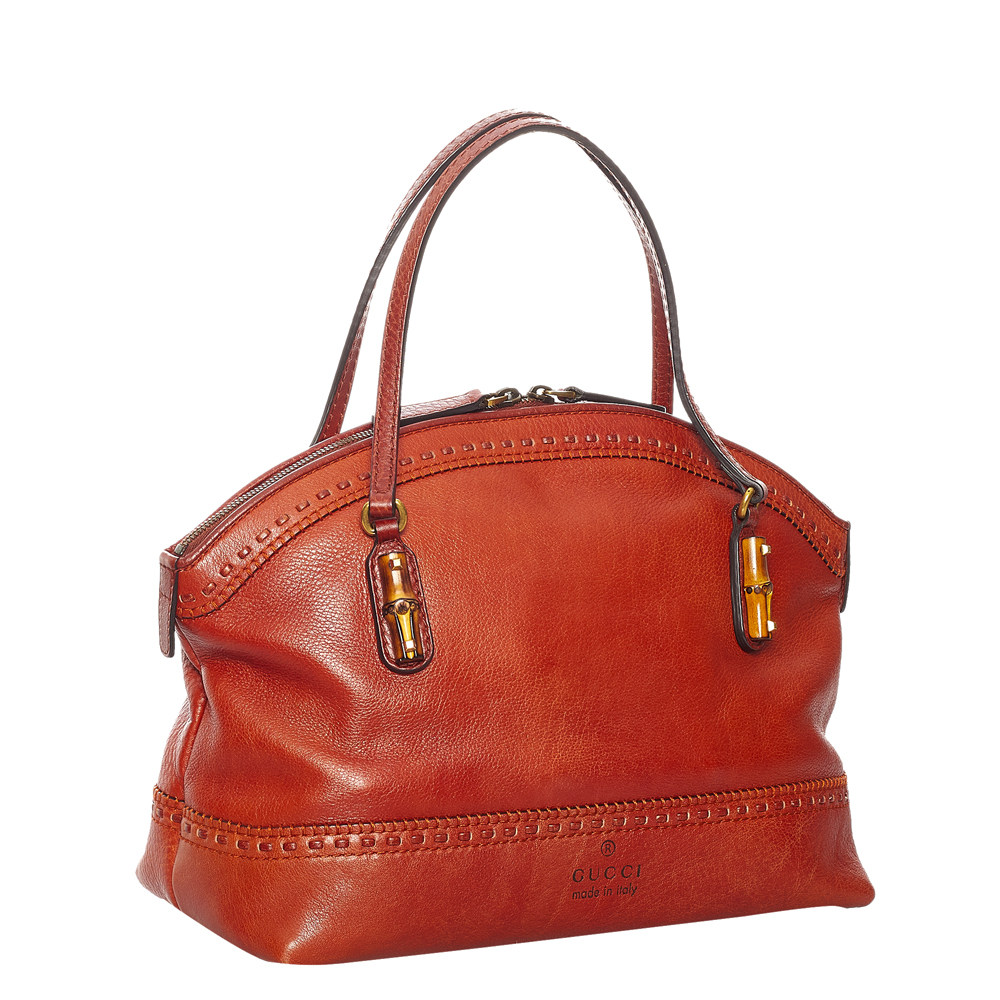 

Gucci Orange Leather Bamboo Crafty Tote Bag