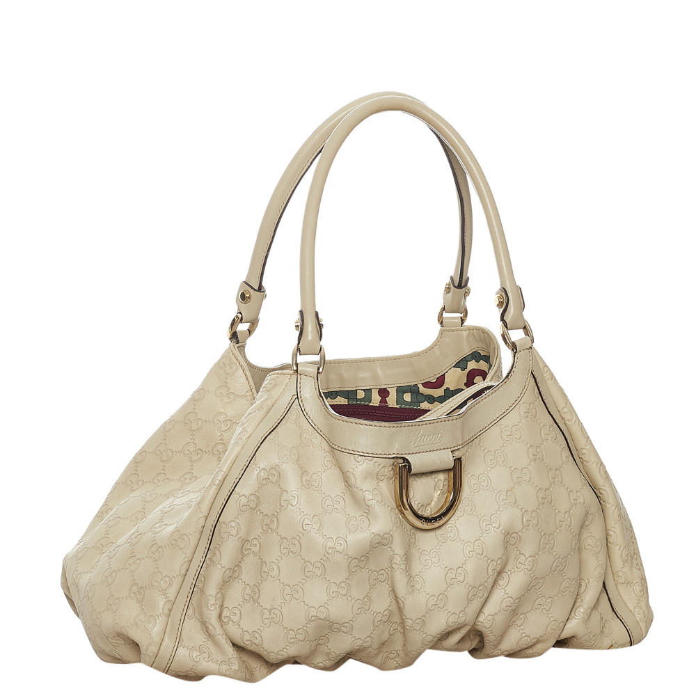 

Gucci White Canvas Leather Guccissima Abbey D-Ring Shoulder Bag