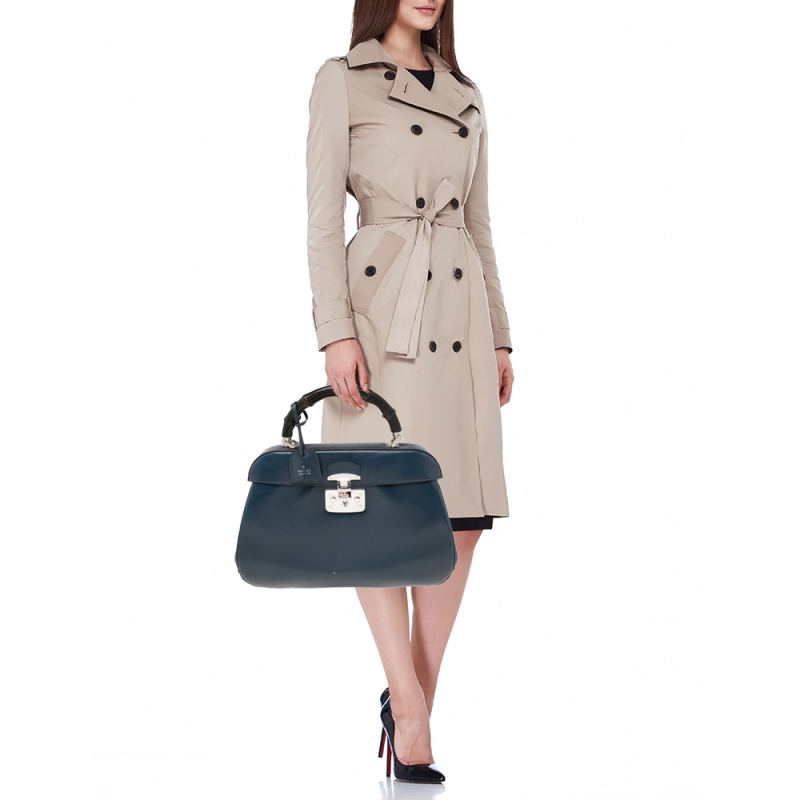 

Gucci Blue Leather Lady Lock Bamboo Large Top Handle Bag