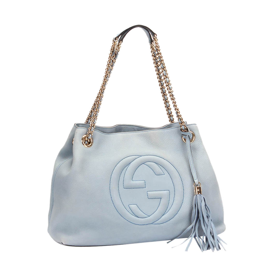

Gucci Blue Leather Medium Soho Chain Tote Bag