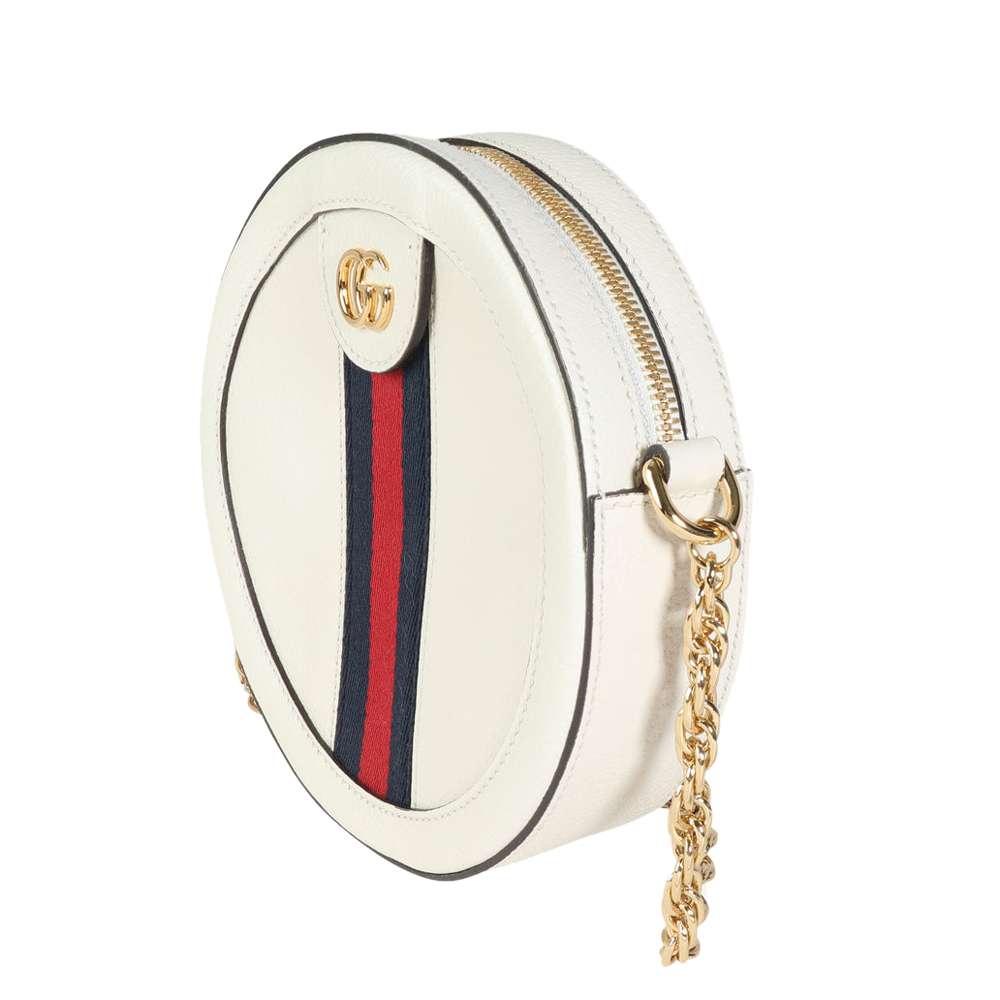 

Gucci White Leather Web Round Ophidia Mini Bag, Blue
