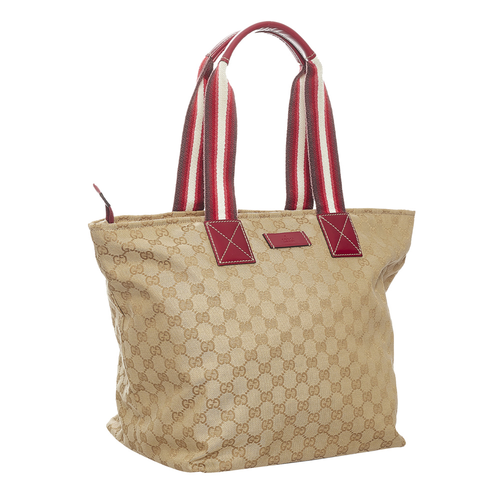 

Gucci Brown/Beige GG Canvas Fabric Web Tote Bag