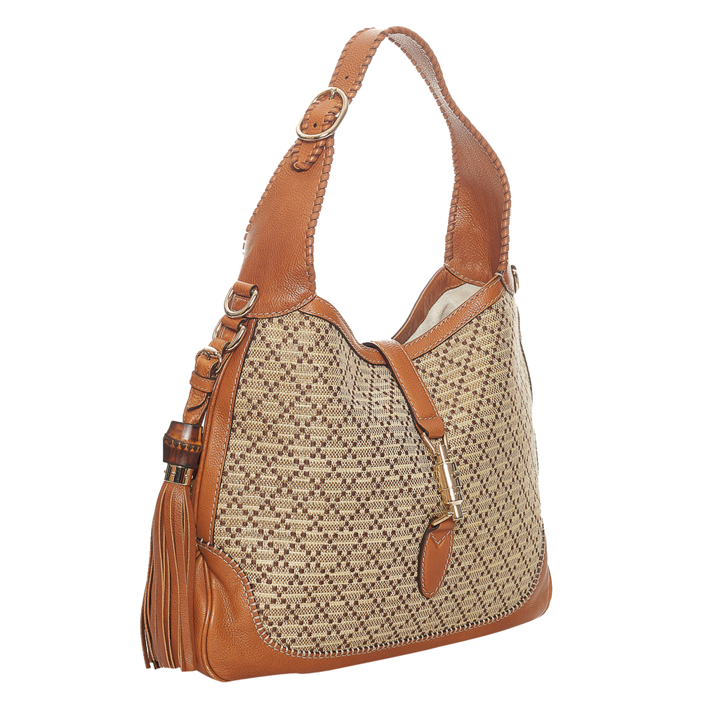 

Gucci Brown/Beige Canvas Fabric New Jackie Tote Bag
