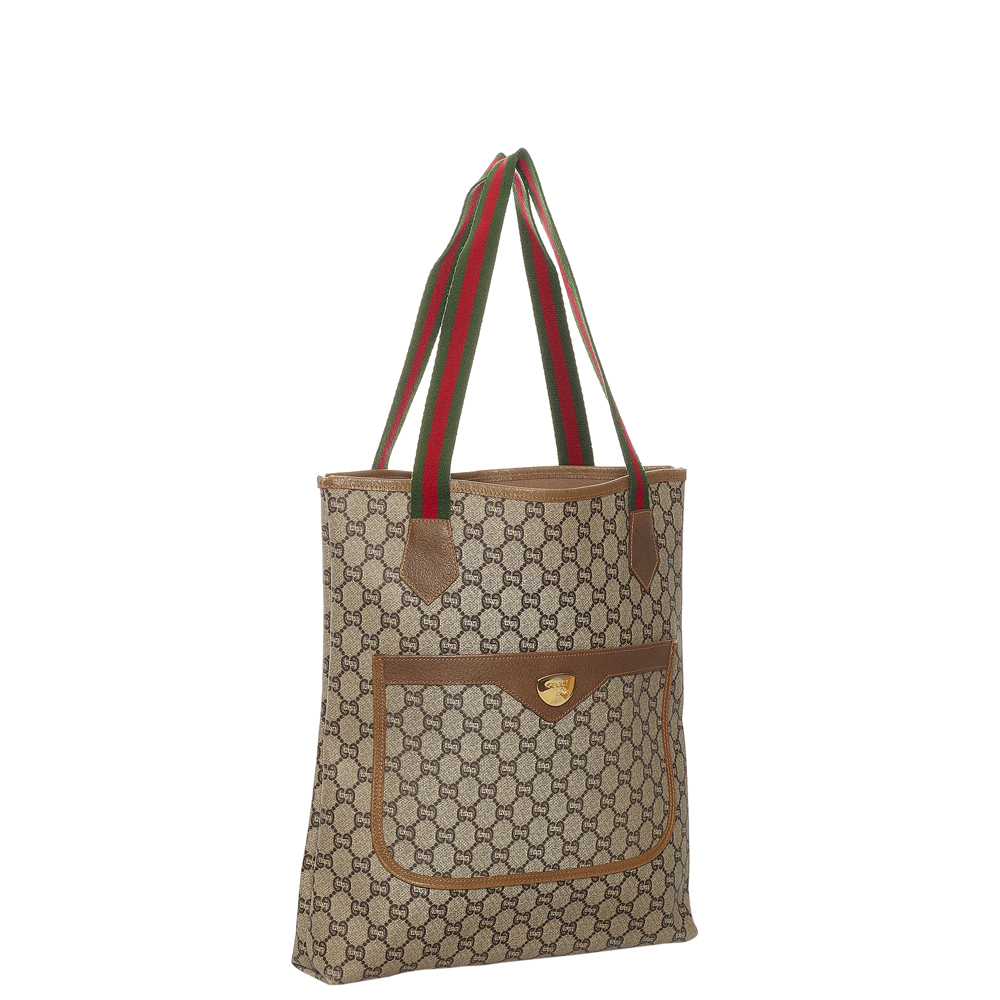 

Gucci Brown/Beige GG Supreme Canvas Web Tote Bag