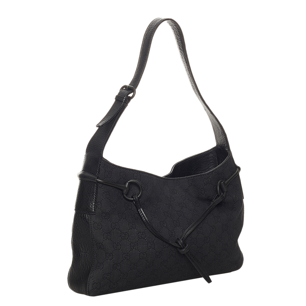 

Gucci Black GG Canvas Fabric Horsebit Shoulder Bag