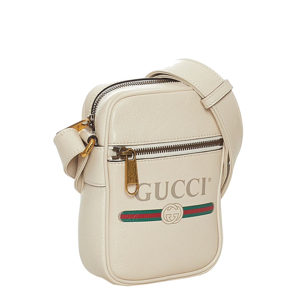 

Gucci White Leather Logo Crossbody Bag, Multicolor