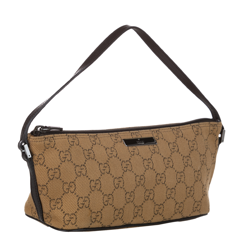 

Gucci Brown GG Canvas Fabric Boat Clutch Bag