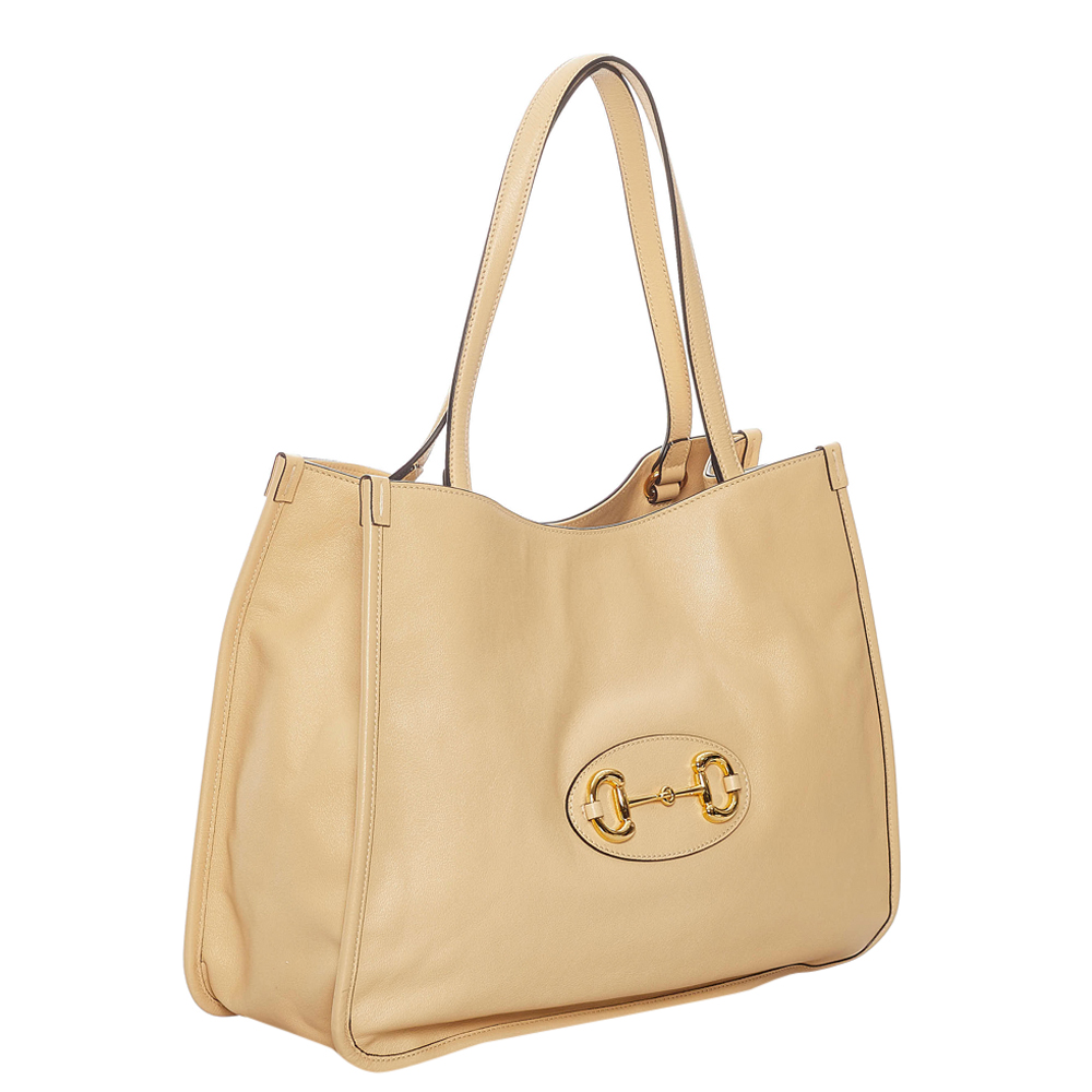 

Gucci White/Ivory Calf Leather Horsebit 1955 Tote Bag