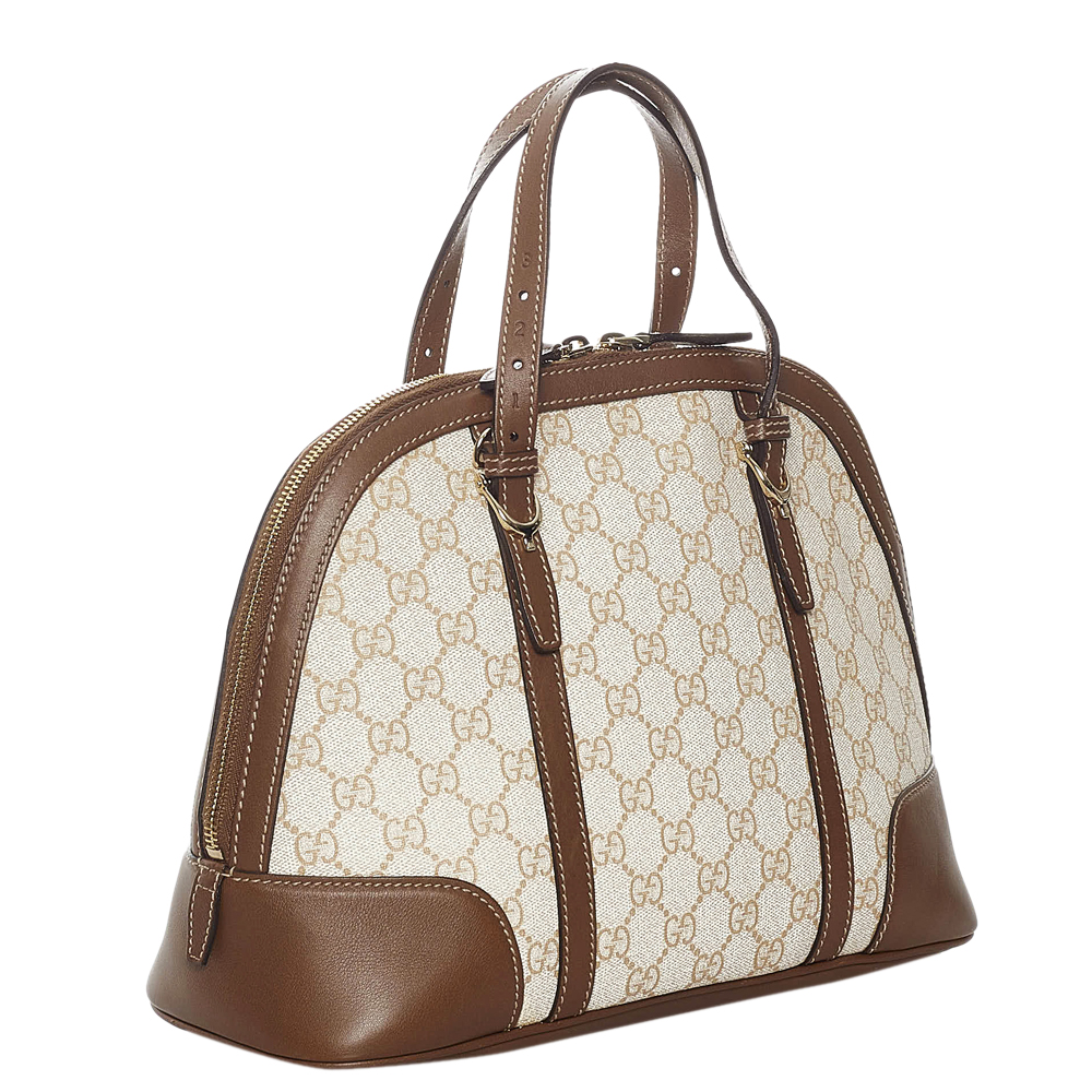 

Gucci White/Brown GG Supreme Canvas Nice Satchel Bag