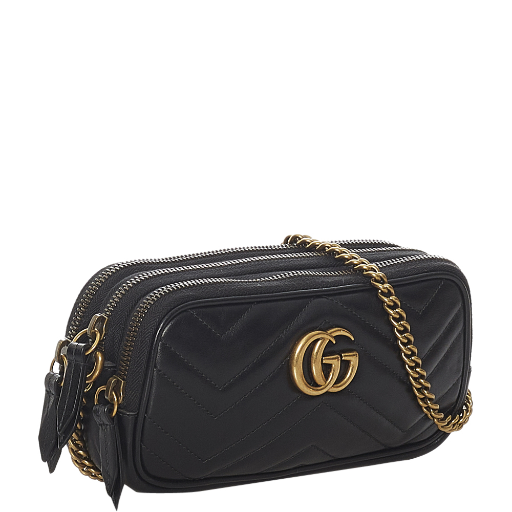 

Gucci Black Leather GG Marmont Crossbody Bag