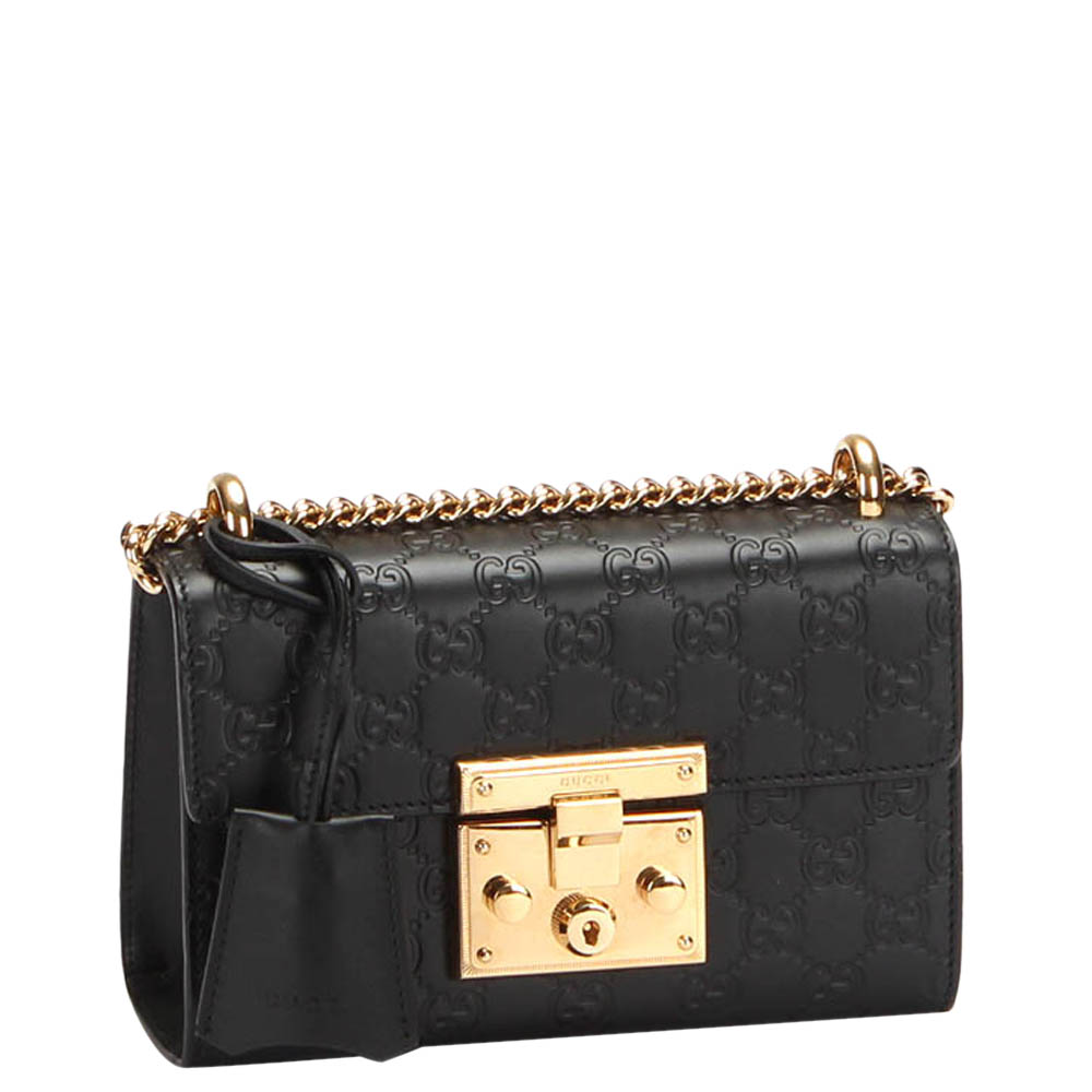 

Gucci Black Guccissima Leather Small Padlock Shoulder Bag