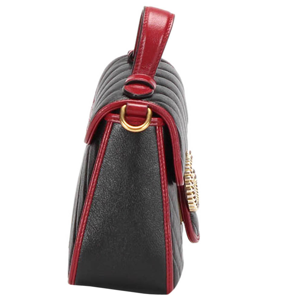 

Gucci Black Leather GG Marmont Mini Top Handle Bag
