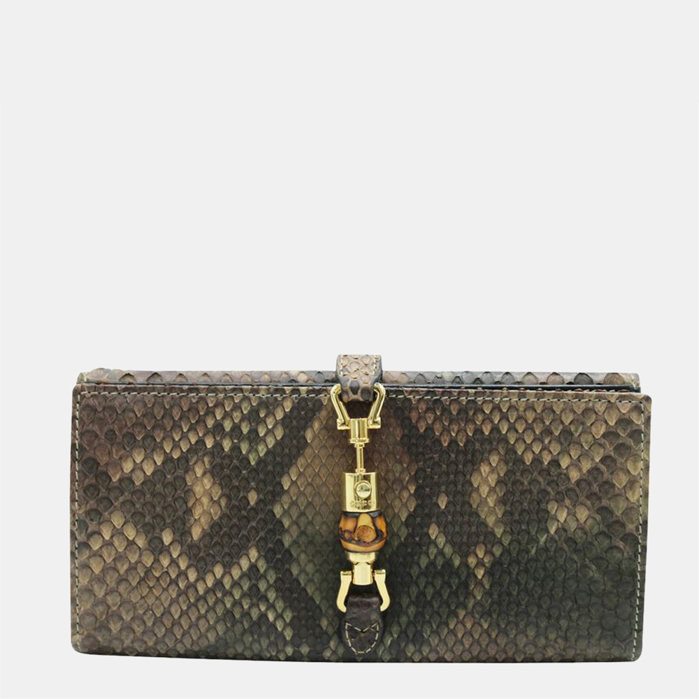 

Gucci Python Leather Long Bamboo Wallet, Black