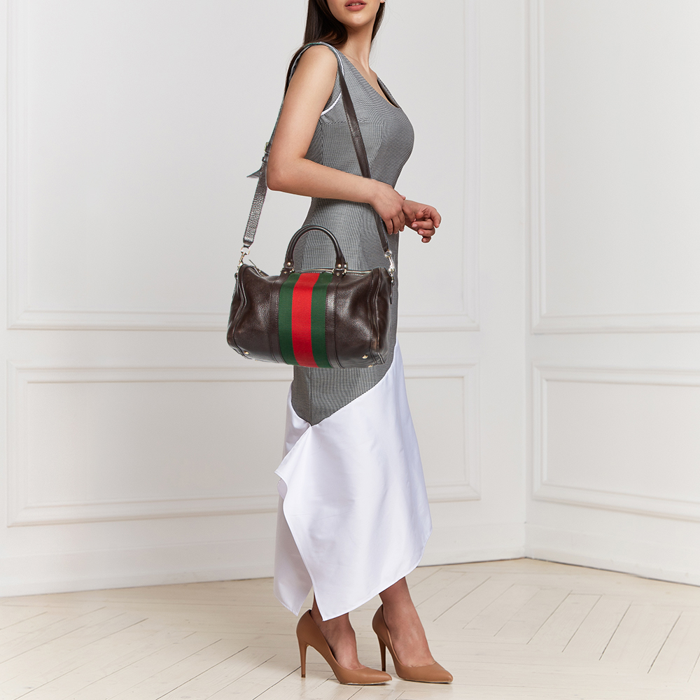 

Gucci Brown Leather Medium Vintage Web Joy Boston Bag