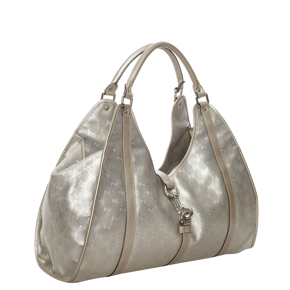 

Gucci Silver GG Imprime Canvas Jackie Hobo Bag