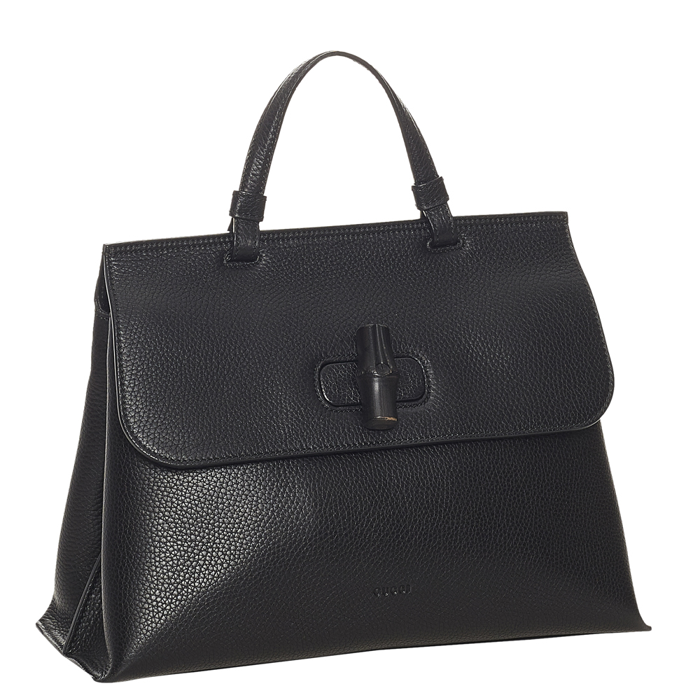 

Gucci Black Leather Bamboo Daily Satchel Bag