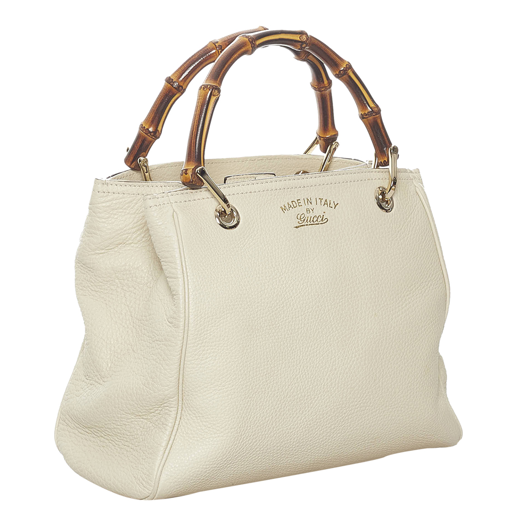 

Gucci White Leather Bamboo Shopper Small Bag