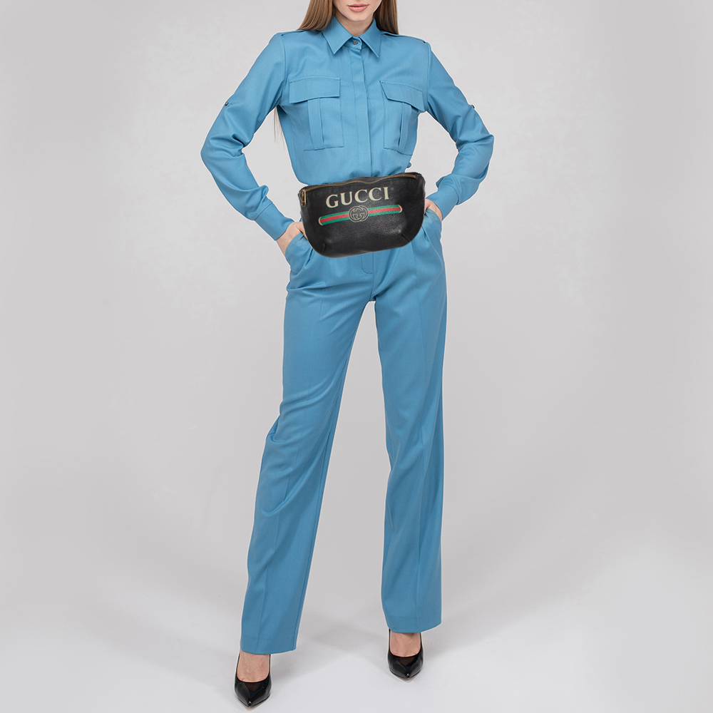 

Gucci Black Pebbled Leather Logo Web Belt Bag