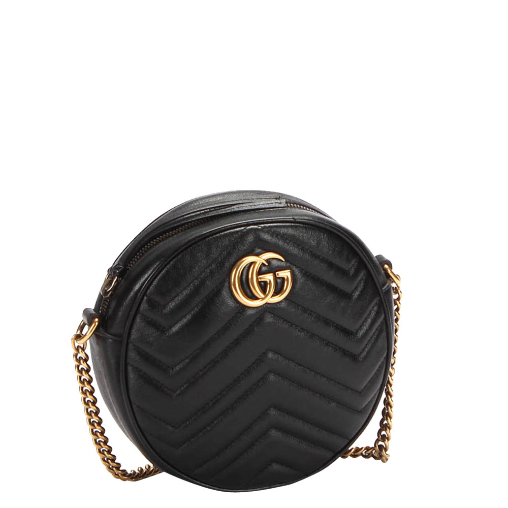

Gucci Black GG Marmont Leather Round Mini Crossbody Bag
