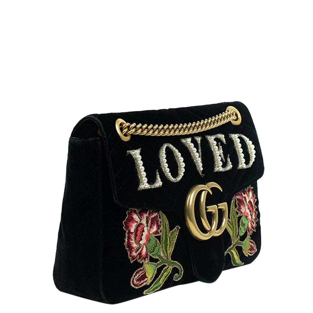 

Gucci Black Velvet GG Marmont Shoulder Bag